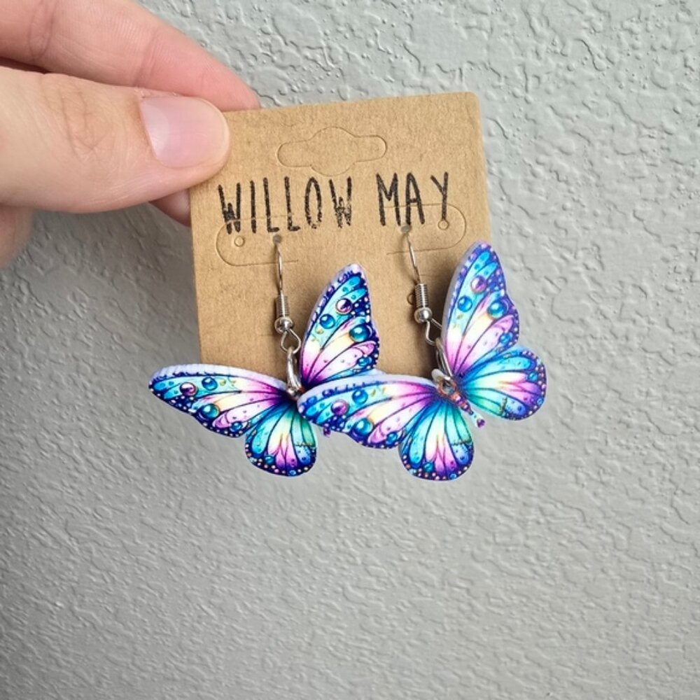 Willow May Blue and Purple Butterfly Earrings